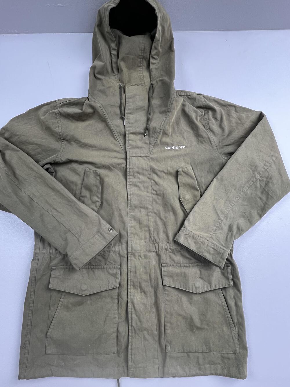 Carhartt Coat Mens Medium Green Canvas Hooded Battle Parka Workwear Outdoor